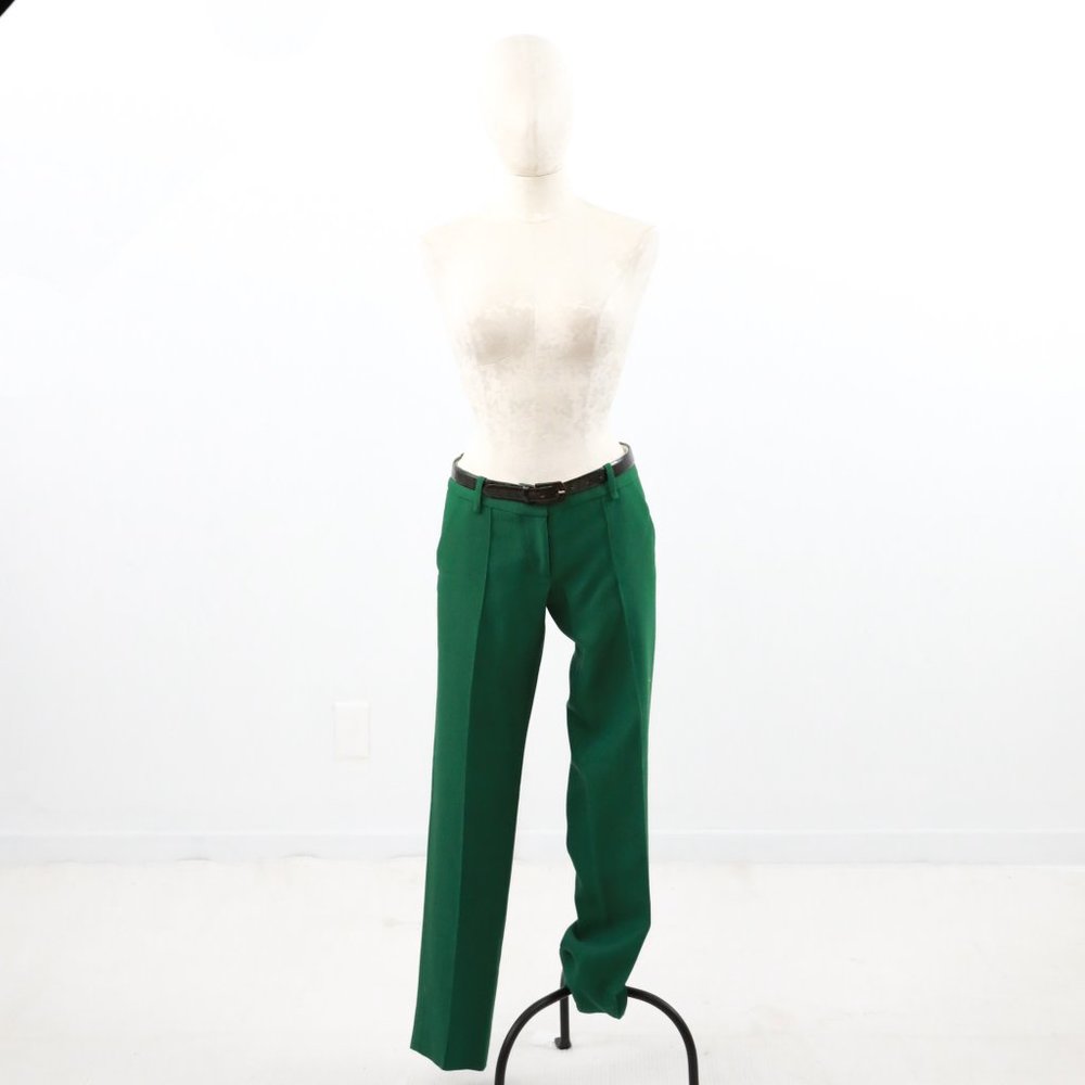 Runway Oscar De La Renta Pants 8 Wool Trousers Green Christmas Holiday Party - Picture 3 of 9
